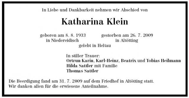 Klein Katharina 1933-2009Todesanzeige